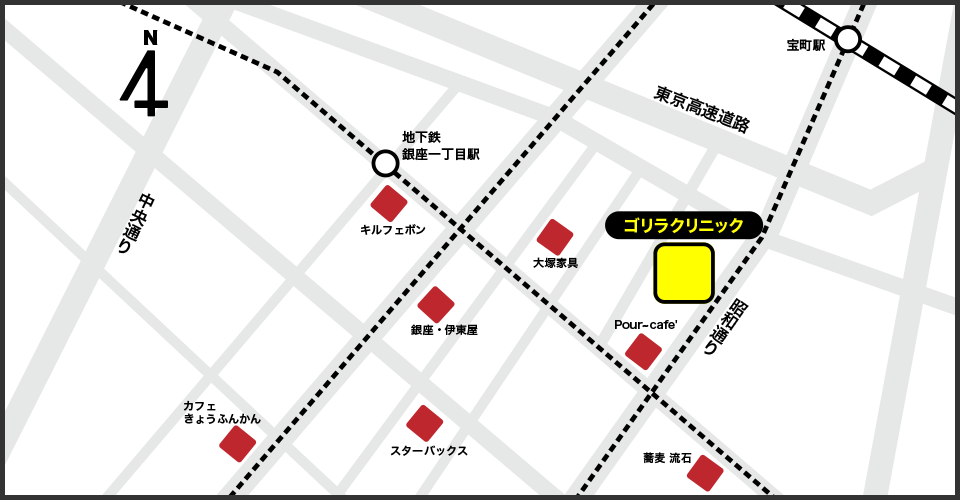 銀座院の周辺スポット地図