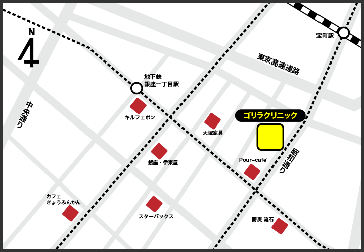 銀座院の周辺スポット地図