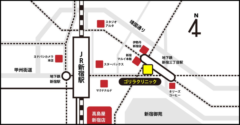 新宿本院の周辺スポット地図